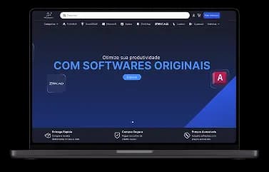 Mockup de um notebook com o site da FxSoftwares
